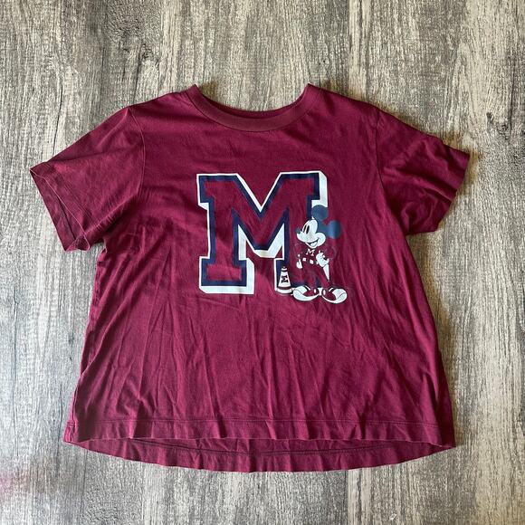 Disney Tops - Disney Brand Mickey Mouse Women's Crop T-Shirt Burgundy Medium 90's